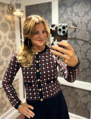 Barnabe Houndstooth Knit Cardi - Multi