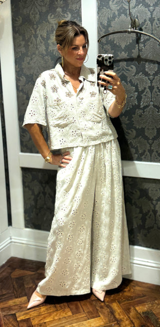 Nadia Cotton Embroidery Anglaise 2 Pce - Beige