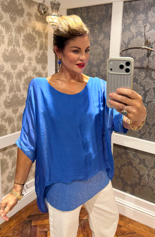 Ryder Sequin Silk Top- Royal Blue