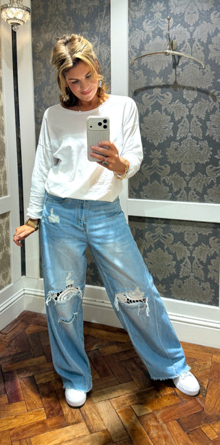 Saaki Lace Wide Jean - Blue