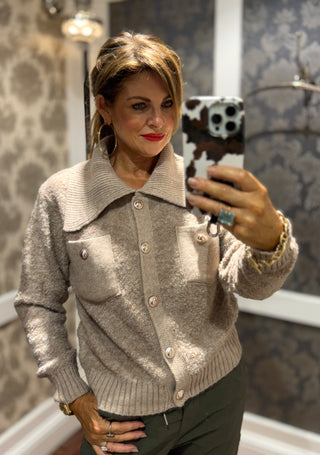 Nadia Knit Coatigan with Collar - Camel