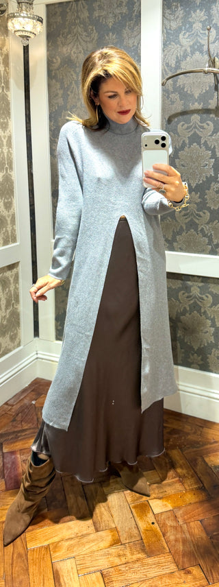 Beth- Grey- High Neck Cardigan