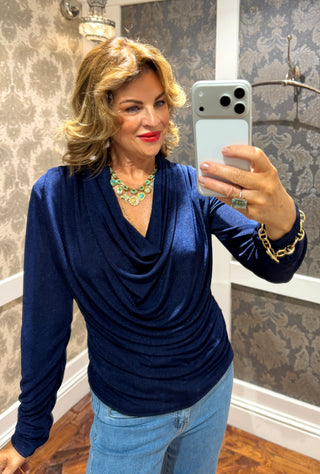 Jordyn Cowl Neck Long Sleeve Top - Navy