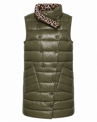 Zadie Reversible Gilet- Green/Leop