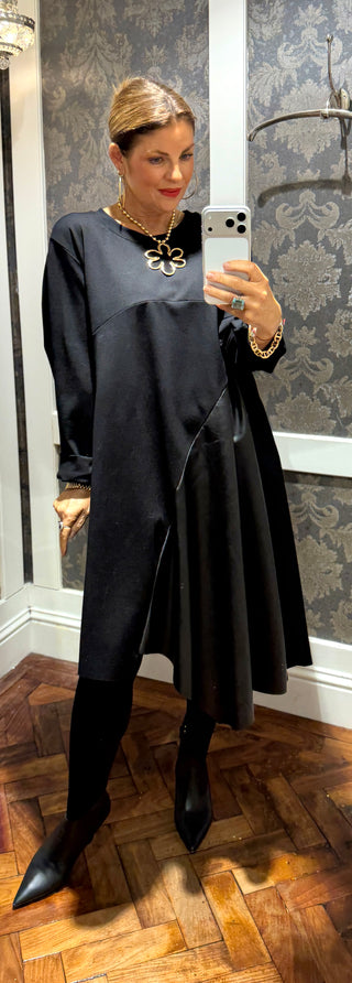 Selene -Dress- Faux Leather Panel