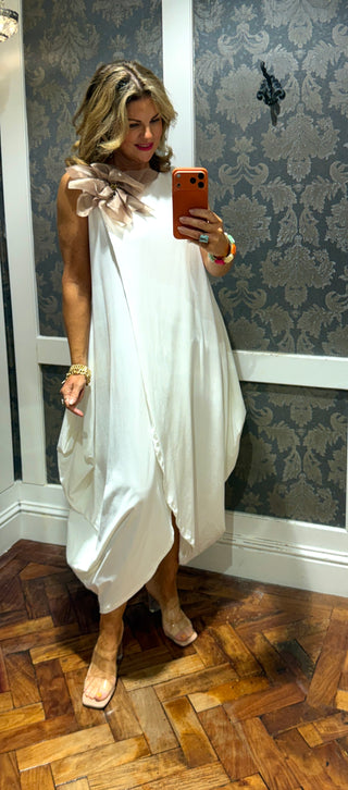Anna Cotton Dress Flower Detachable
