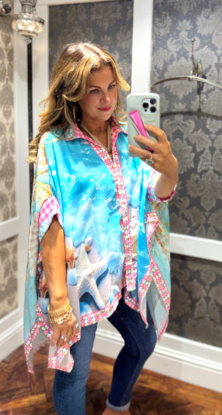 Nicolai Loose Print Shirt - Turquoise