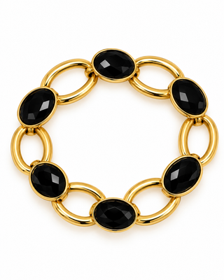 Gold Link Statement Bracelet- Black