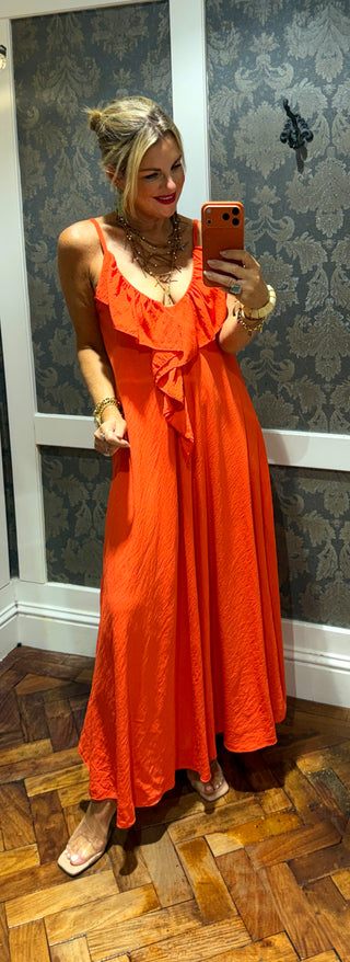 Leila Ruffle Dress- Orange