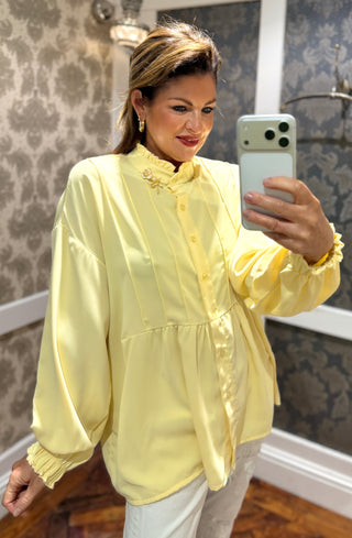Butter Cup-Long Sleeve- Blouse- Brooch