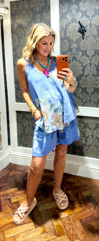 Libra Floral Shorts Set- Blue
