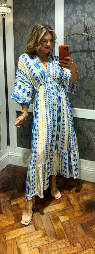 Claire Cotton Boho Dress - Blue