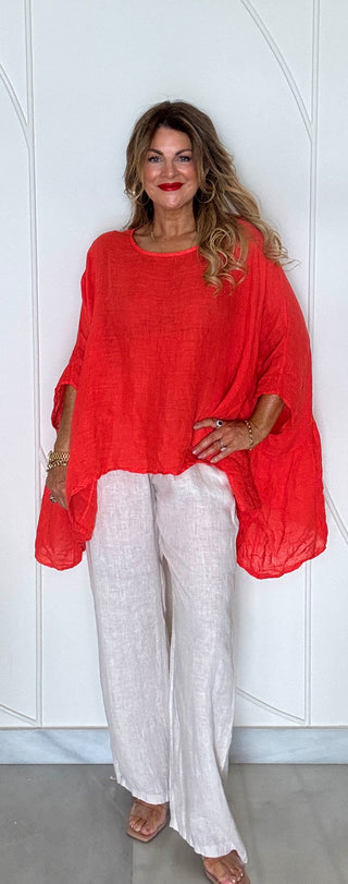 Oliva Loose Linen Top - Coral