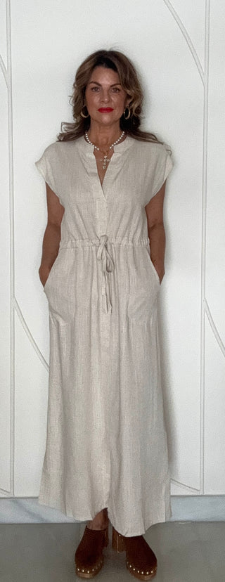 Darcy Tie Linen Dress - Taupe