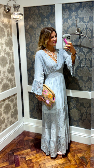 Calista long sleeve lace dress - Grey