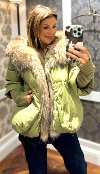 Maya Down Puffa with Hood - Olive Green
