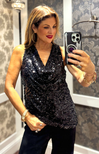 Michelle-Black Sequin- Cowl Neckline
