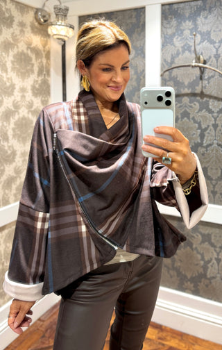 Kate Drape Plaid Zip Coat