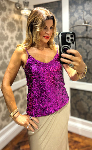 Cleo- Sequin Tank Top- Purple/Pink