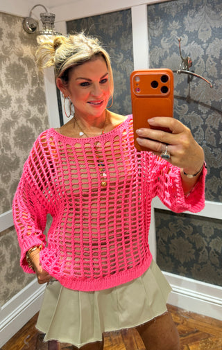 Dolly Cotton Crochet Knit - Fluor Pink