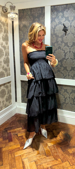 Helena Black Bandeau Cotton Dress