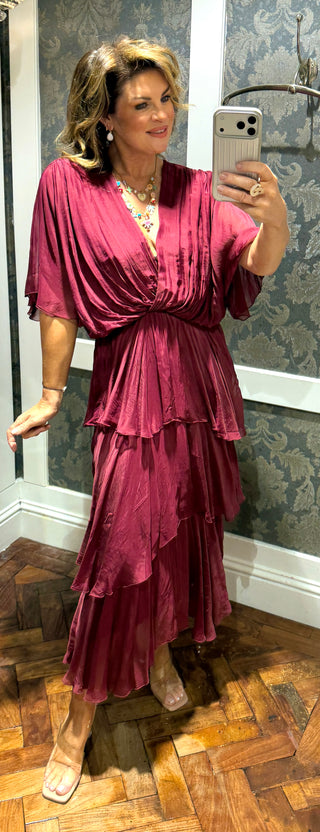Azure Cascade Maxi Dress - Burgundy