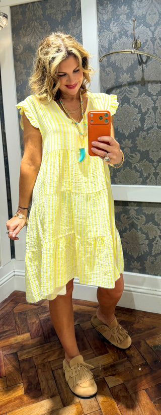 Tilly Stripe Cotton Dress - Yellow