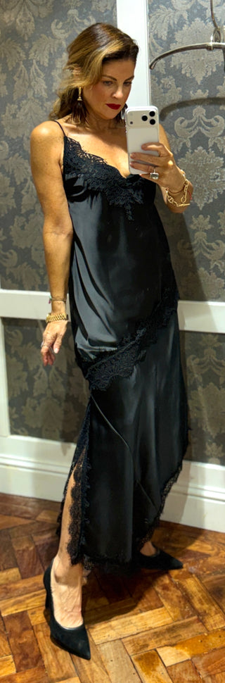 Roz - Asymmetric Satin Cami Black