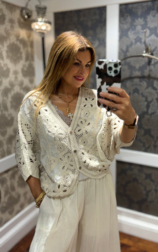 Darcie Crochet Cardigan - Warm Cream