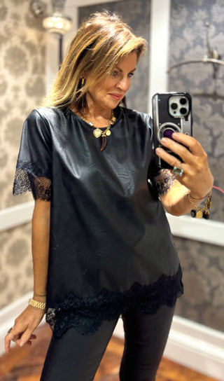 Freya- Faux Leather Top- Black