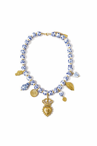 Porcelain Charm Necklace - Blue & White