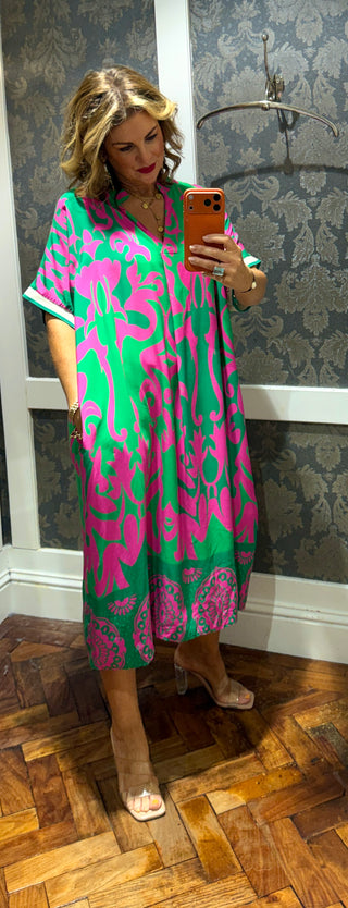 Mareisha Print Dress - Green and Pink