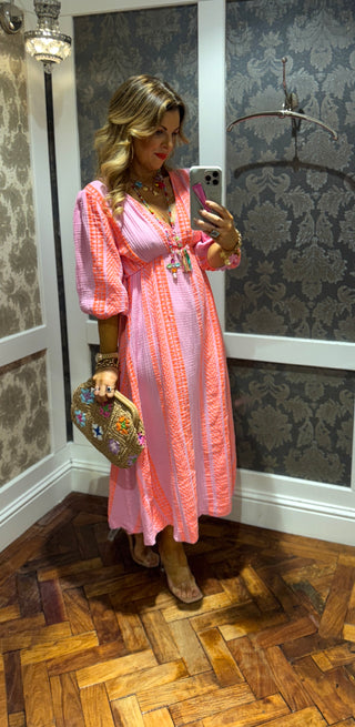 Lila Cotton Dress - Orange/Pink