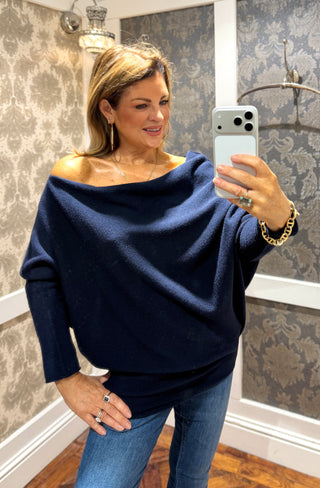 Lauren- Super Soft Multi-Way Knit Navy- Off Shoulder