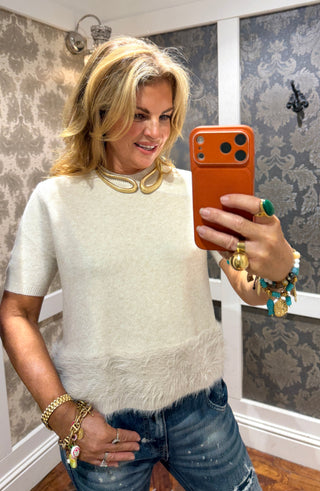 Celeste Feather Hem Knit - Soft Cream