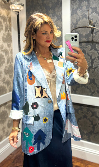Zeno Loose Print Blazer - Blue