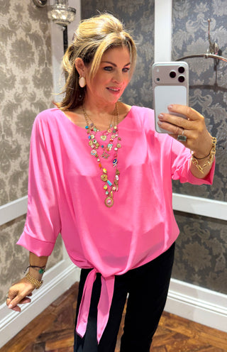 Avery Chiffon Tie Blouse - Pink