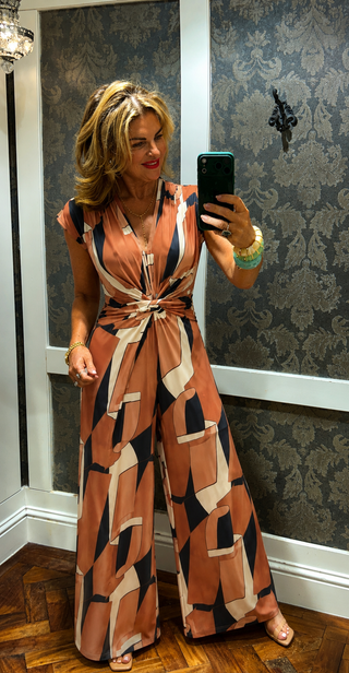 Lovisa Jumpsuit- Orange / Black/Cream - Geo