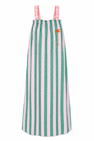 Susie Stripe Palm Maxi Cotton Dress -Pink Green