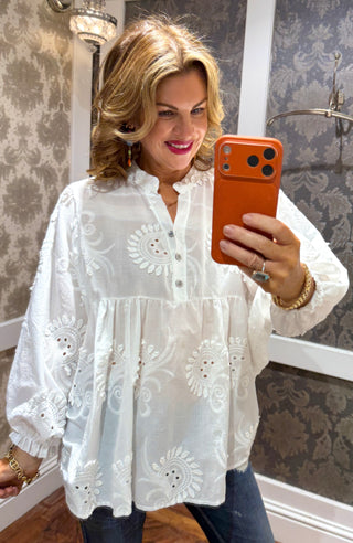 Tatty Embroidery Anglaise Blouse - White