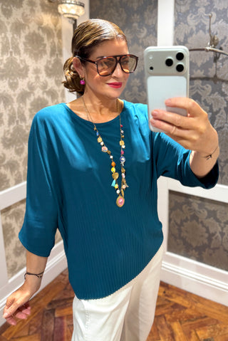 The Teal Whisper Pleat Top