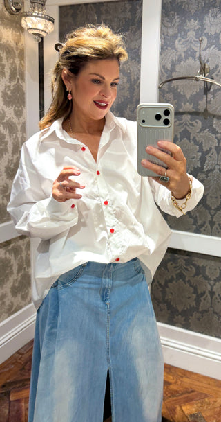 Andrea Red Buttons Shirt White