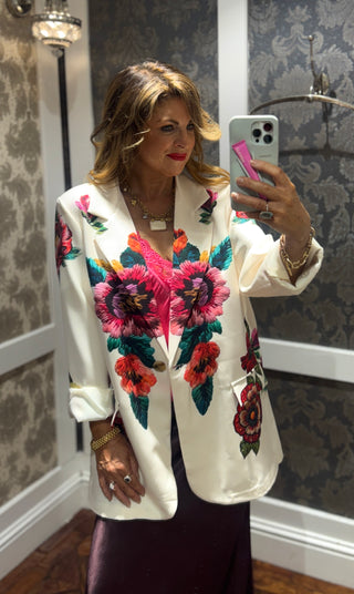 Zeno Loose Print Blazer - Cream