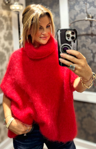 Mohair Oversize Rollneck Knit- Red