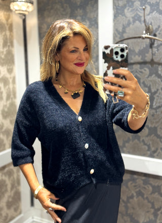 Scoobie Super Soft V neck Button Cardi - Black
