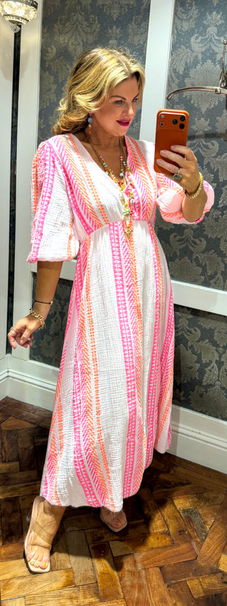 Lila Cotton dress-Pink Orange