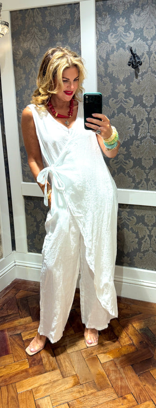 Fleur White Linen Jumpsuit