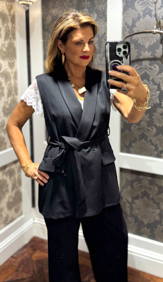 Tiger Sleeveless Suit Jacket - Black