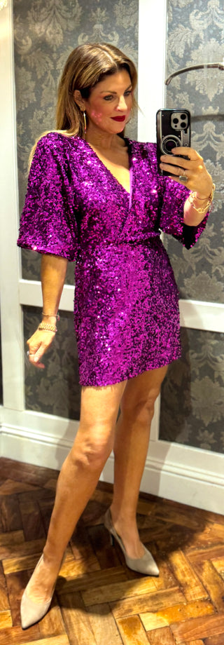 Samantha-Sequin Playsuit - Magenta