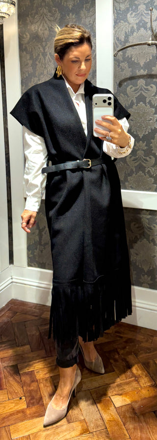 Luna- Wrap Coat-Fringe Trim